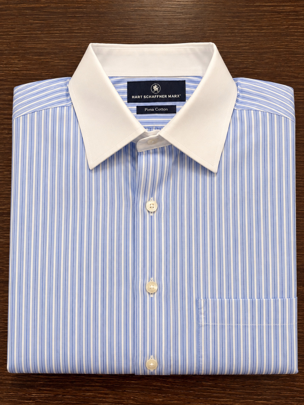 Hart Schaffner Marx Men's Dress Shirt 16/33 Blue White Stripe Pima Cotton